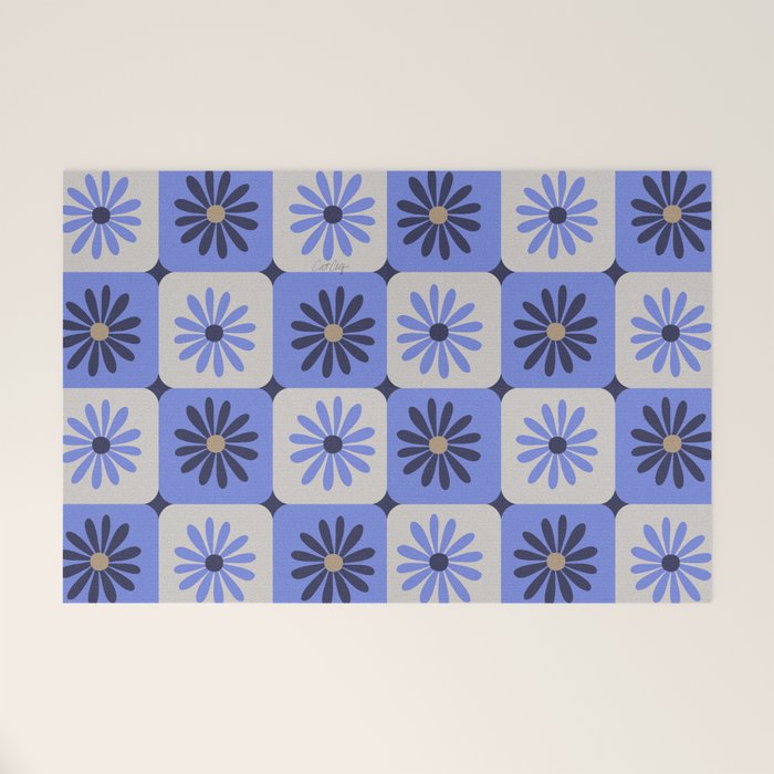 Checkered Daisies - Periwinkle Welcome Mat Gallery Image 1
