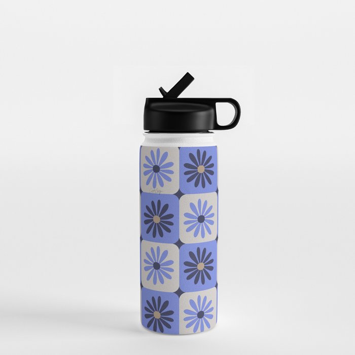 Checkered Daisies - Periwinkle Water Bottle Gallery Image 1