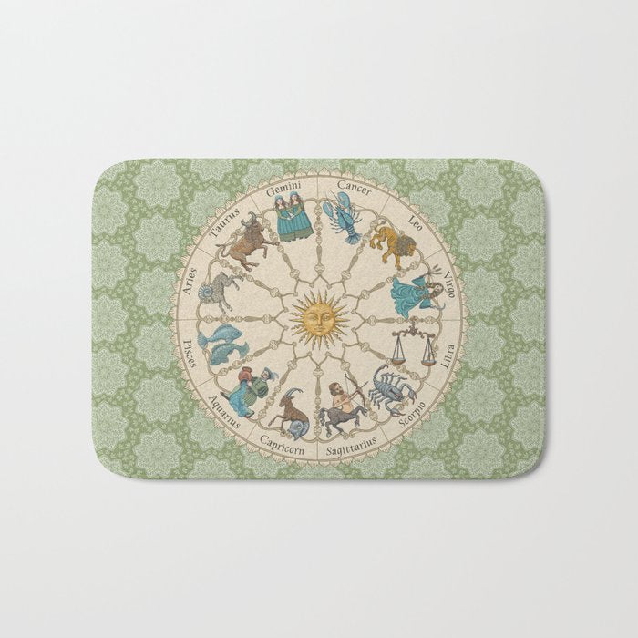 Vintage Astrology Zodiac Wheel Green Bath Mat Gallery Image 1