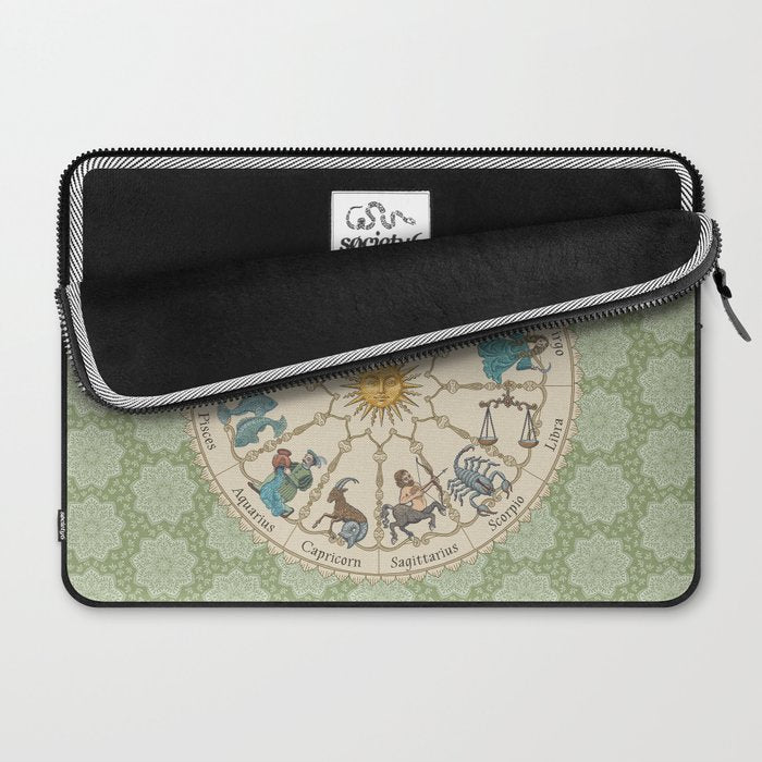 Vintage Astrology Zodiac Wheel Green Laptop Sleeve Gallery Image 2