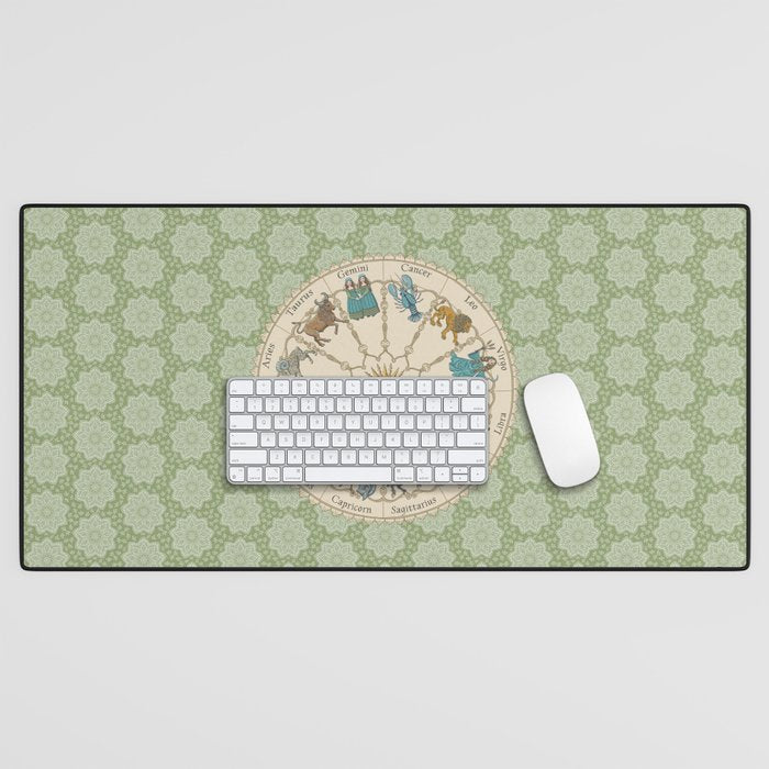 Vintage Astrology Zodiac Wheel Green Desk Mat Gallery Image 1