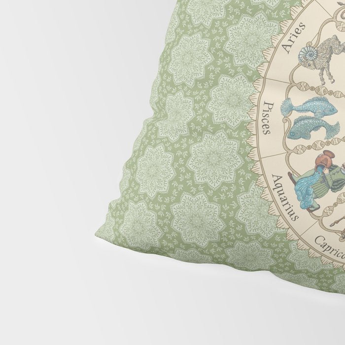 Vintage Astrology Zodiac Wheel Green Pillow Sham Gallery Image 4