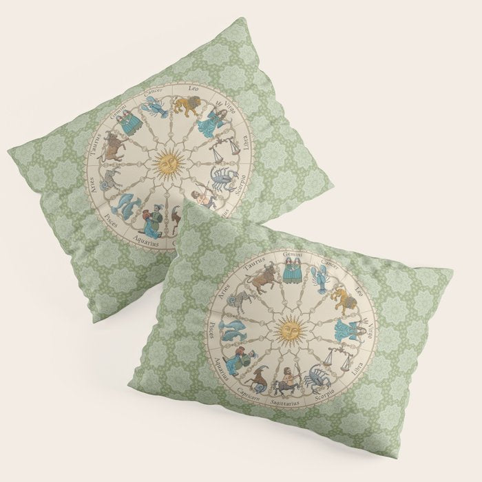 Vintage Astrology Zodiac Wheel Green Pillow Sham Gallery Image 3