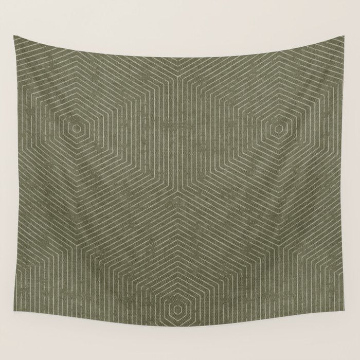 boho hexagon stripes - olive green Wall Tapestry Gallery Image 1