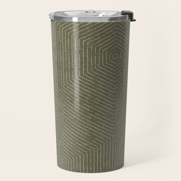 boho hexagon stripes - olive green Travel Mug Gallery Image 2