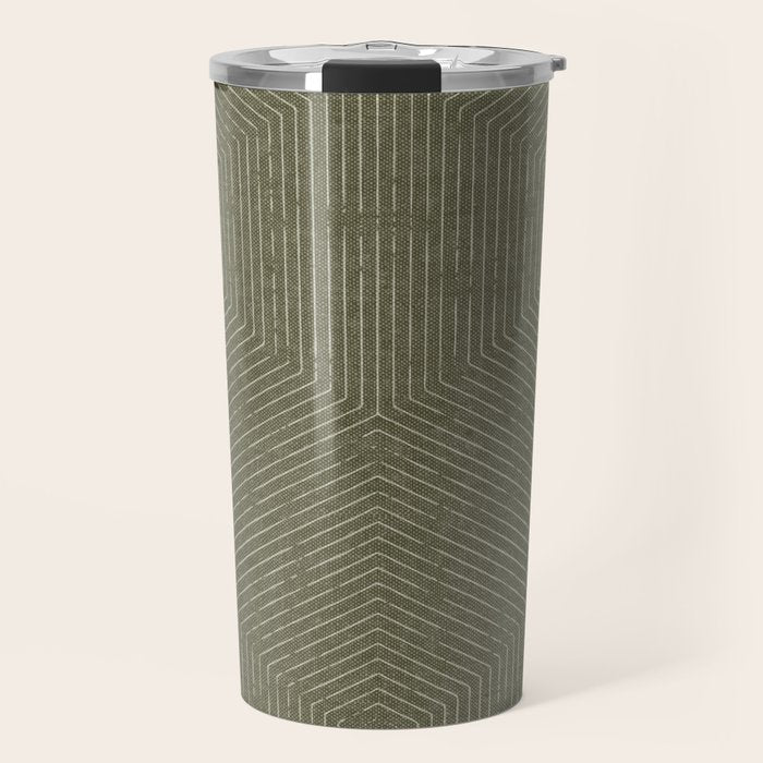 boho hexagon stripes - olive green Travel Mug Gallery Image 1