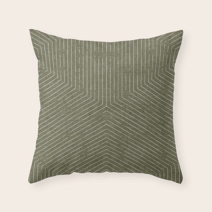 boho hexagon stripes - olive green Throw Pillow Gallery Image 1