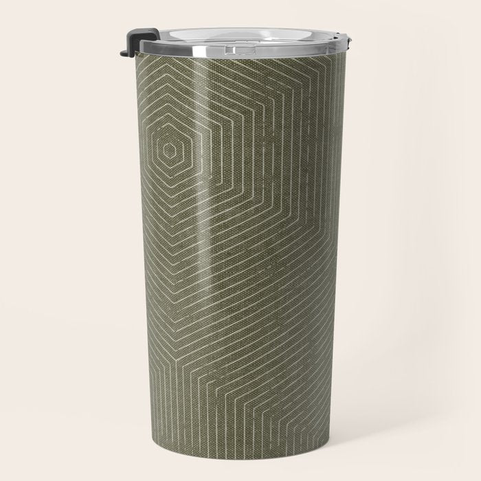 boho hexagon stripes - olive green Travel Mug Gallery Image 3