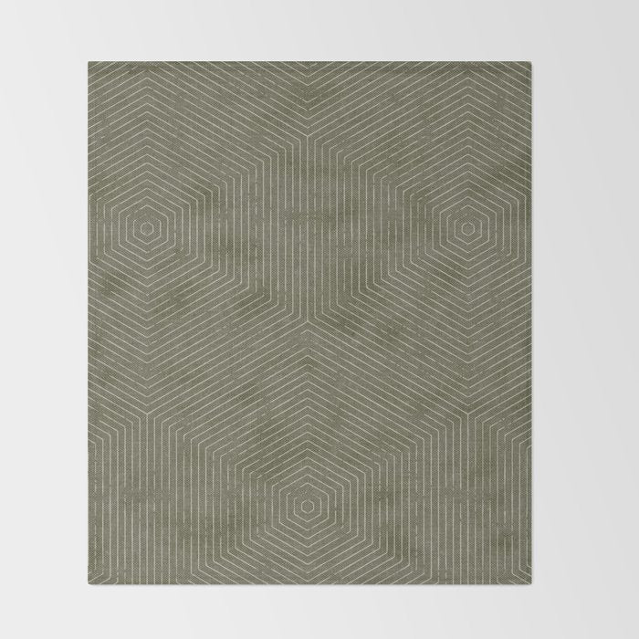 boho hexagon stripes - olive green Throw Blanket Gallery Image 2