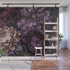 Moody Flowers Burgundy Purple Pink Wall Mural Gallery Image 1