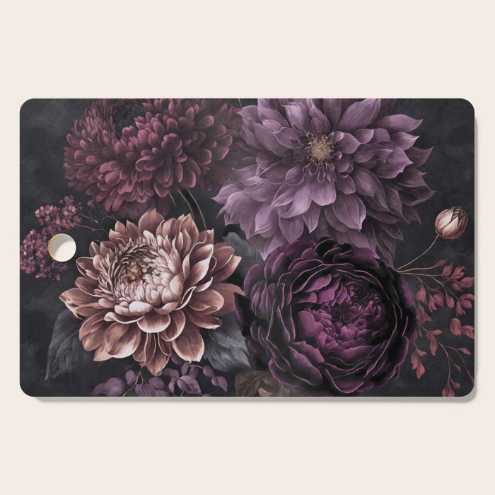 Moody Flowers Burgundy Purple Pink Cutting Board Gallery Image 1