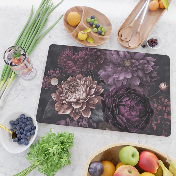 Moody Flowers Burgundy Purple Pink Cutting Board Gallery Image 2