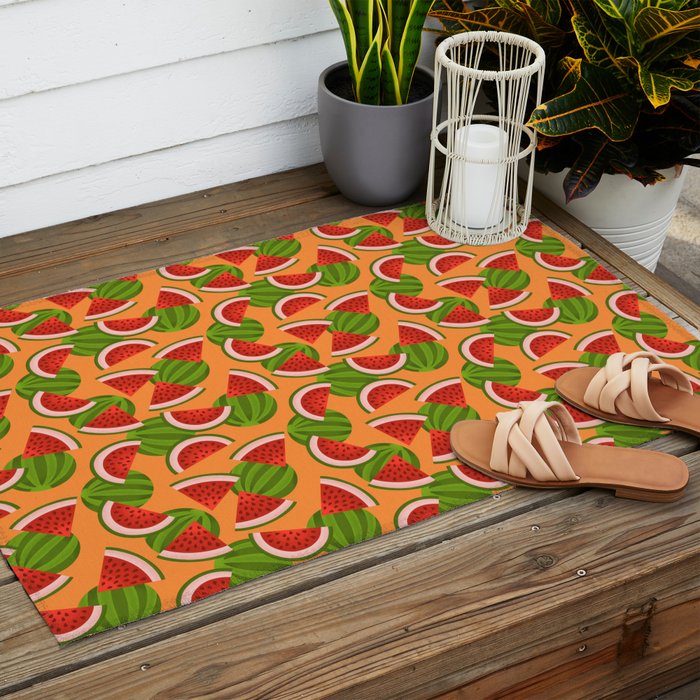 Watermelon Pattern on Orange Outdoor Rug Gallery Image 2
