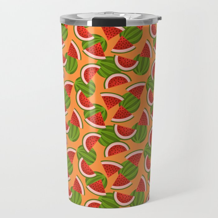 Watermelon Pattern on Orange Travel Mug Gallery Image 1
