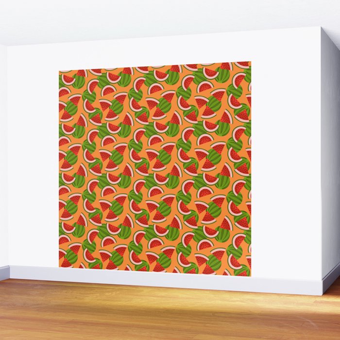 Watermelon Pattern on Orange Wall Mural Gallery Image 2