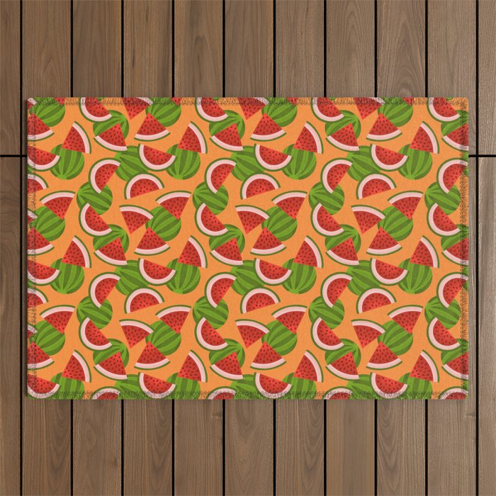 Watermelon Pattern on Orange Outdoor Rug Gallery Image 1