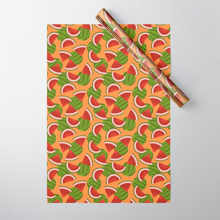 Watermelon Pattern on Orange Wrapping Paper Gallery Image 1