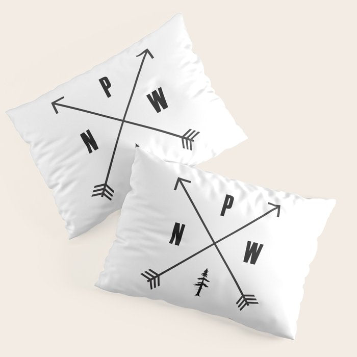 PNW Pacific Northwest Compass - Black on White Minimal Pillow Sham Gallery Image 1