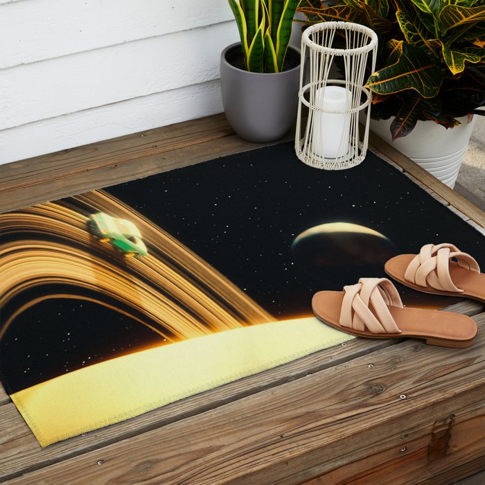 Saturn Highway - A Vintage, Retro-Futuristic Science Fiction Artwork Outdoor Rug Gallery Image 2