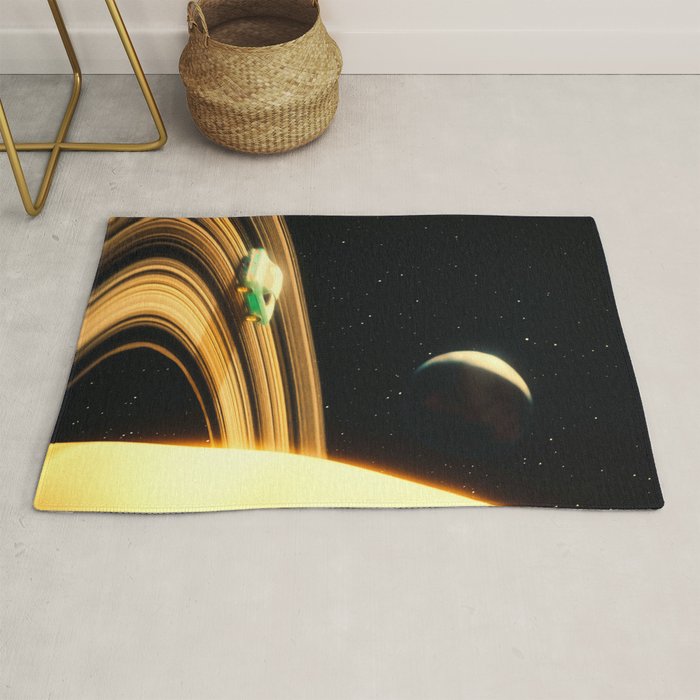 Saturn Highway - A Vintage, Retro-Futuristic Science Fiction Artwork Rug Gallery Image 1
