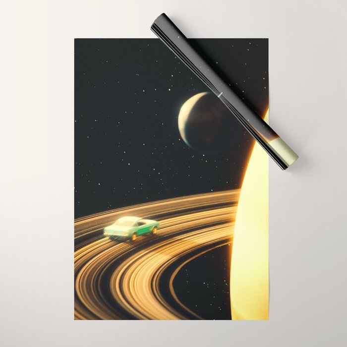 Saturn Highway - A Vintage, Retro-Futuristic Science Fiction Artwork Wrapping Paper Gallery Image 1