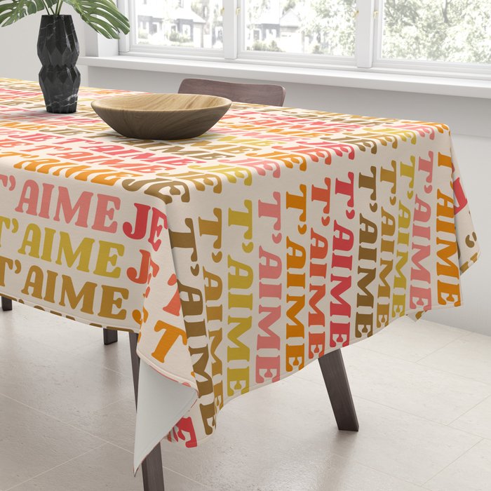 Je T'aime - French for I Love You in Warm Red, Orange, and Yellow Colors Tablecloth Gallery Image 3
