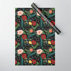 Botanical and Black Pugs Wrapping Paper Gallery Image 1