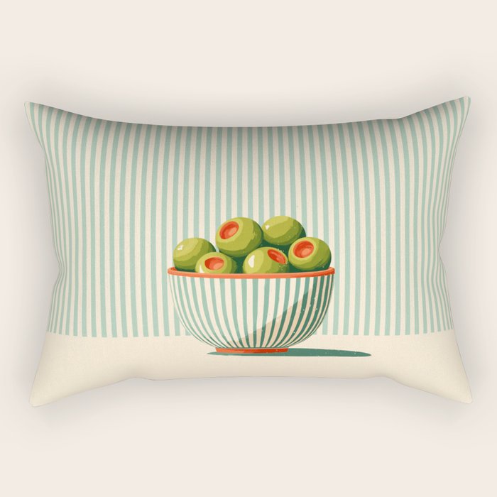 Retro Olive Bowl Illustration Rectangular Pillow Gallery Image 1