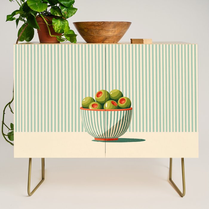 Retro Olive Bowl Illustration Credenza Gallery Image 1