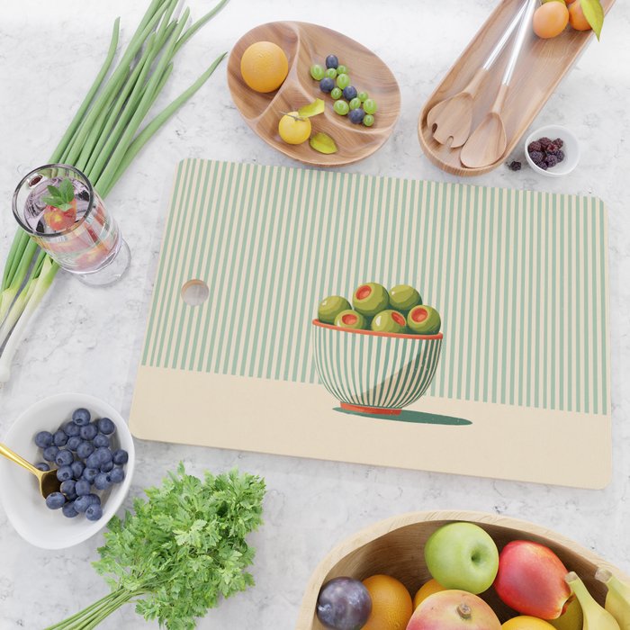 Retro Olive Bowl Illustration Cutting Board Gallery Image 2