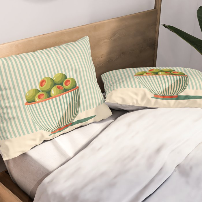 Retro Olive Bowl Illustration Pillow Sham Gallery Image 2