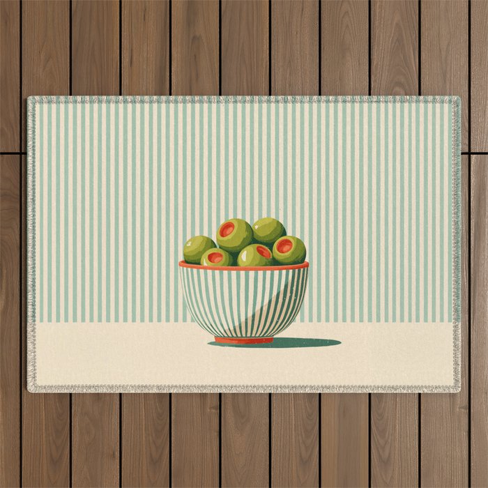 Retro Olive Bowl Illustration Outdoor Rug Gallery Image 1