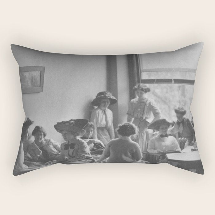 Meeting of the minds, 1912 Columbia Teacher's College vintage black and white portrait photograph Rectangular Pillow Gallery Image 2