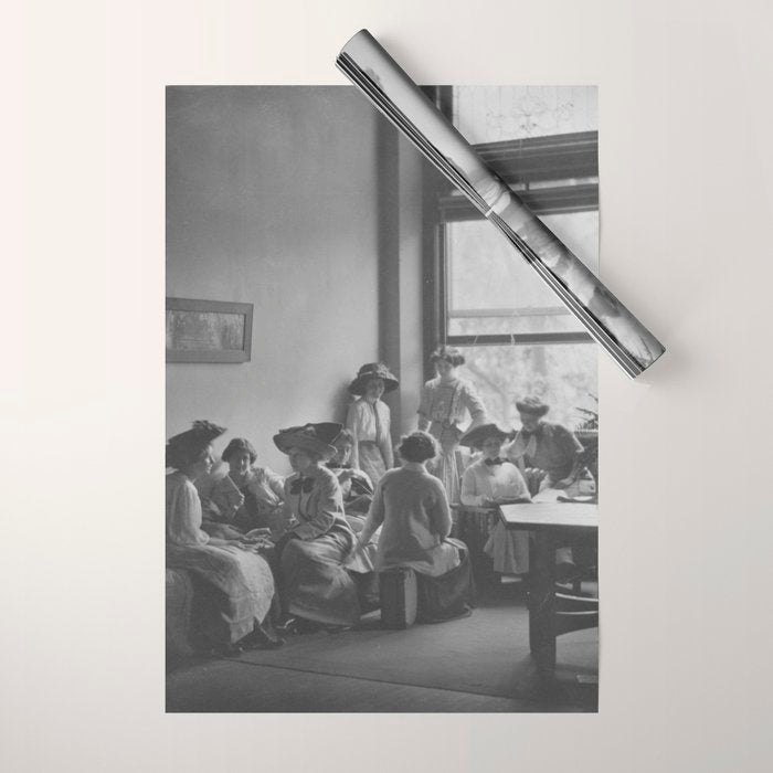 Meeting of the minds, 1912 Columbia Teacher's College vintage black and white portrait photograph Wrapping Paper Gallery Image 1