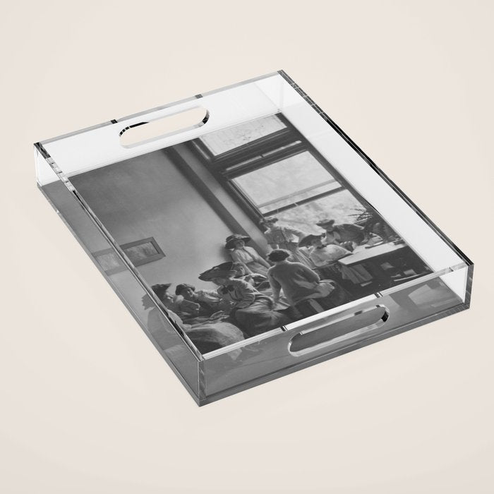 Meeting of the minds, 1912 Columbia Teacher's College vintage black and white portrait photograph Acrylic Tray Gallery Image 1