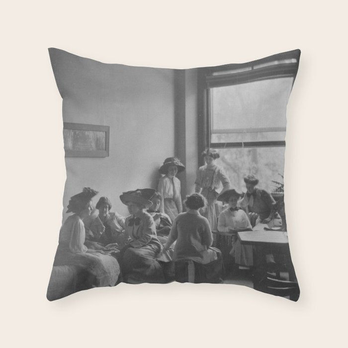 Meeting of the minds, 1912 Columbia Teacher's College vintage black and white portrait photograph Throw Pillow Gallery Image 6