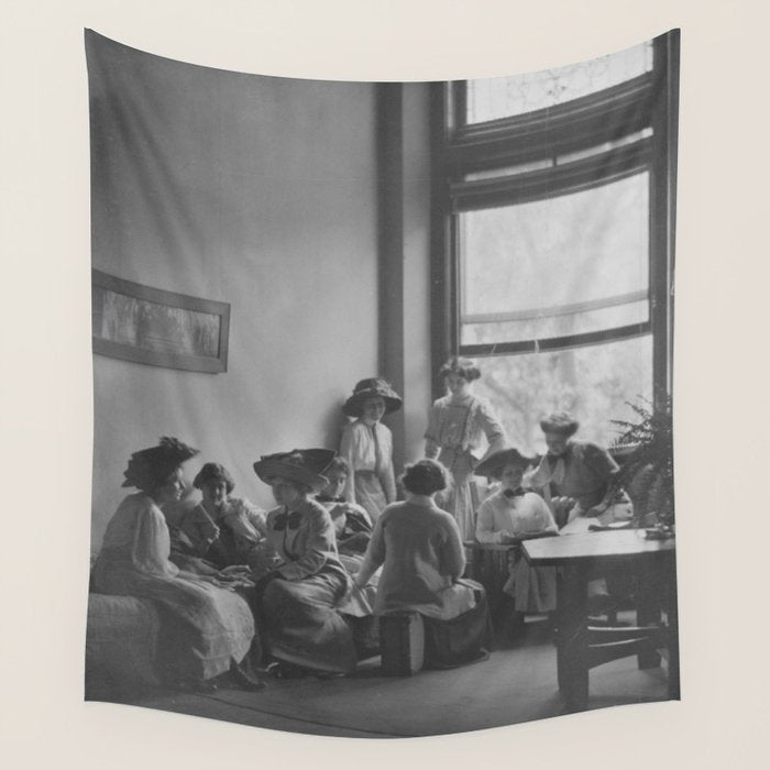 Meeting of the minds, 1912 Columbia Teacher's College vintage black and white portrait photograph Wall Tapestry Gallery Image 1