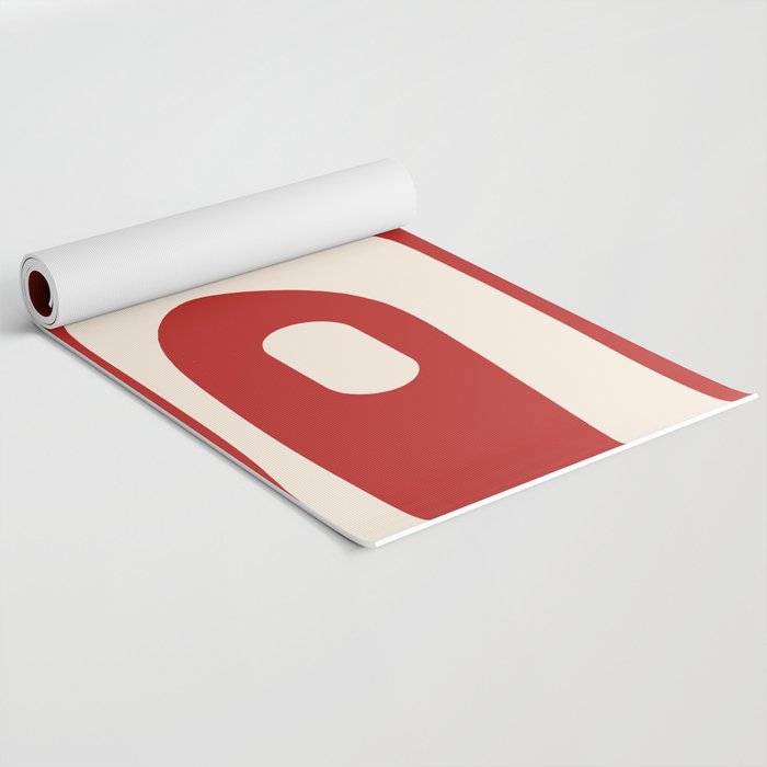 Retro Piquet Mid Century Modern Abstract Pattern in Red and Almond Cream Yoga Mat Gallery Image 2