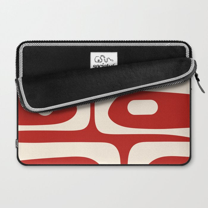 Retro Piquet Mid Century Modern Abstract Pattern in Red and Almond Cream Laptop Sleeve Gallery Image 2