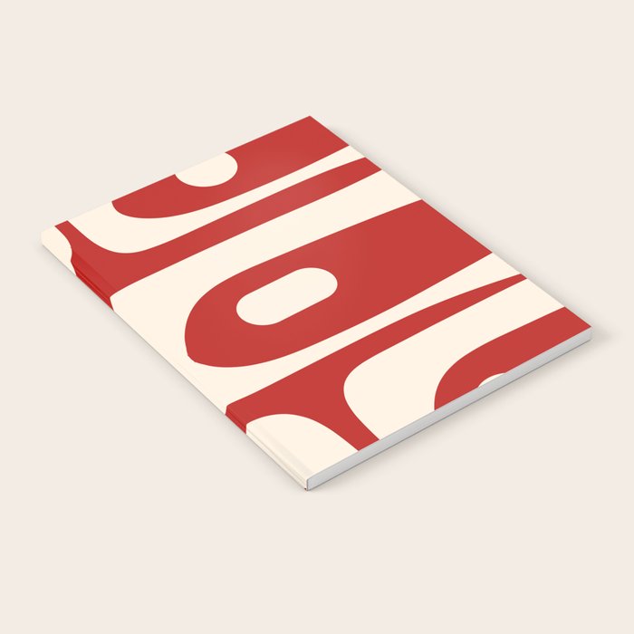 Retro Piquet Mid Century Modern Abstract Pattern in Red and Almond Cream Notebook Gallery Image 1