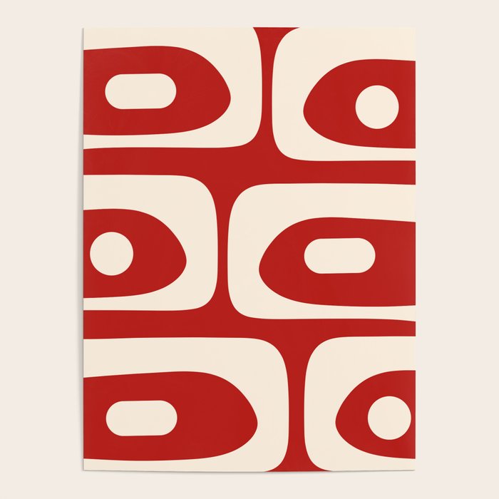 Retro Piquet Mid Century Modern Abstract Pattern in Red and Almond Cream Poster Gallery Image 4
