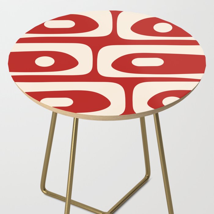 Retro Piquet Mid Century Modern Abstract Pattern in Red and Almond Cream Side Table Gallery Image 2