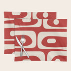 Retro Piquet Mid Century Modern Abstract Pattern in Red and Almond Cream Placemat Gallery Image 1
