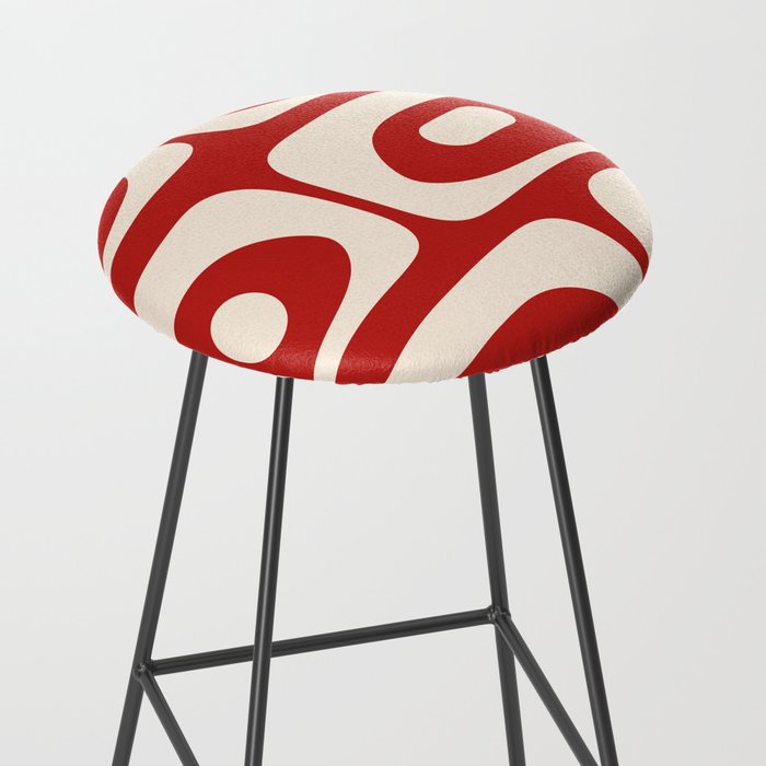 Retro Piquet Mid Century Modern Abstract Pattern in Red and Almond Cream Stool Gallery Image 2