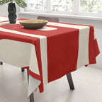 Retro Piquet Mid Century Modern Abstract Pattern in Red and Almond Cream Tablecloth Gallery Image 3