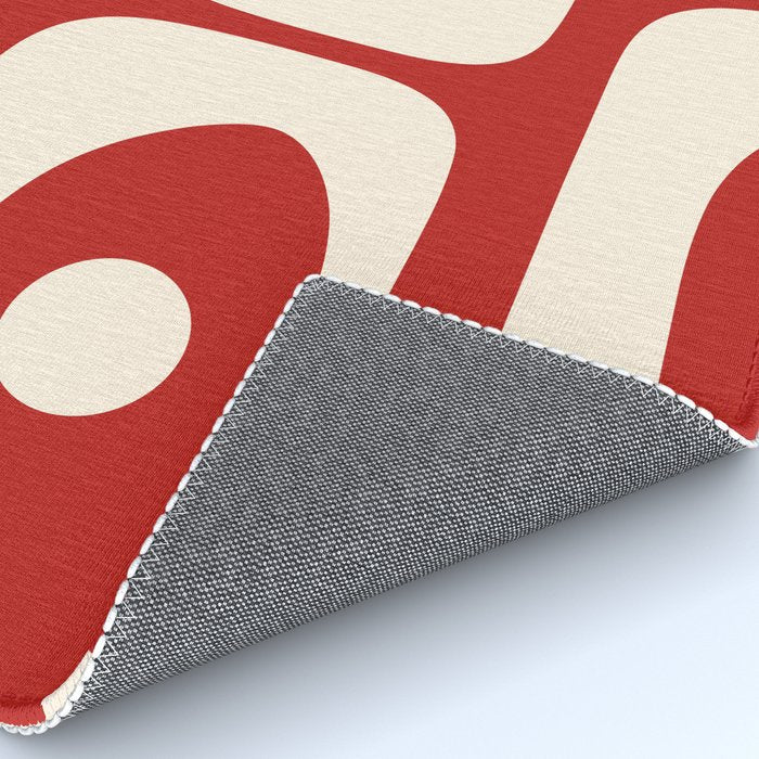 Retro Piquet Mid Century Modern Abstract Pattern in Red and Almond Cream Rug Gallery Image 4