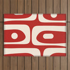 Retro Piquet Mid Century Modern Abstract Pattern in Red and Almond Cream Outdoor Rug Gallery Image 1