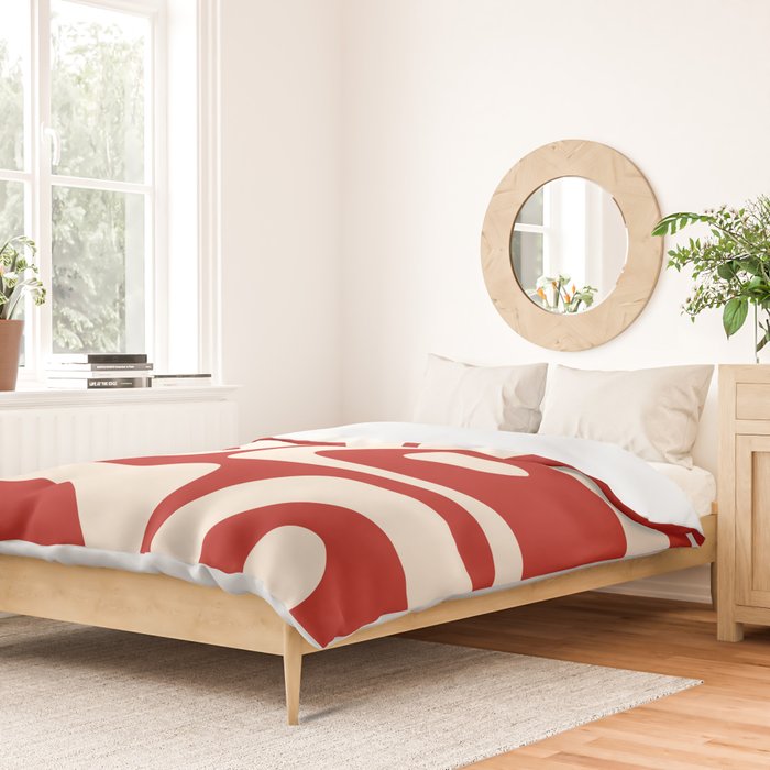 Retro Piquet Mid Century Modern Abstract Pattern in Red and Almond Cream Duvet Cover Gallery Image 2