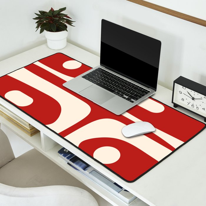 Retro Piquet Mid Century Modern Abstract Pattern in Red and Almond Cream Desk Mat Gallery Image 2