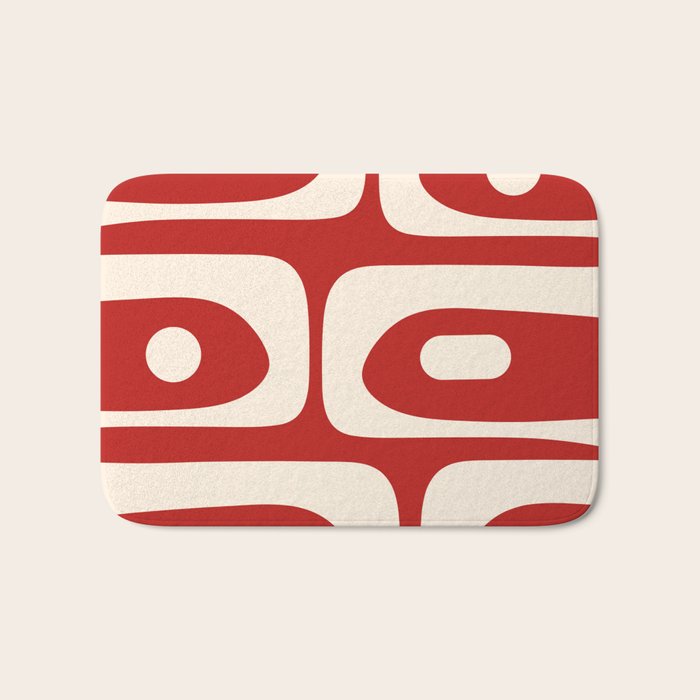 Retro Piquet Mid Century Modern Abstract Pattern in Red and Almond Cream Bath Mat Gallery Image 1